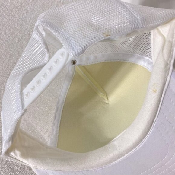 Vintage White Green Embroidered PlastiSpan Mesh Back Snap Back Trucker Hat - Picture 6 of 10